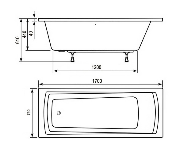 ванна акриловая RAVAK DOMINO PLUS 170x75